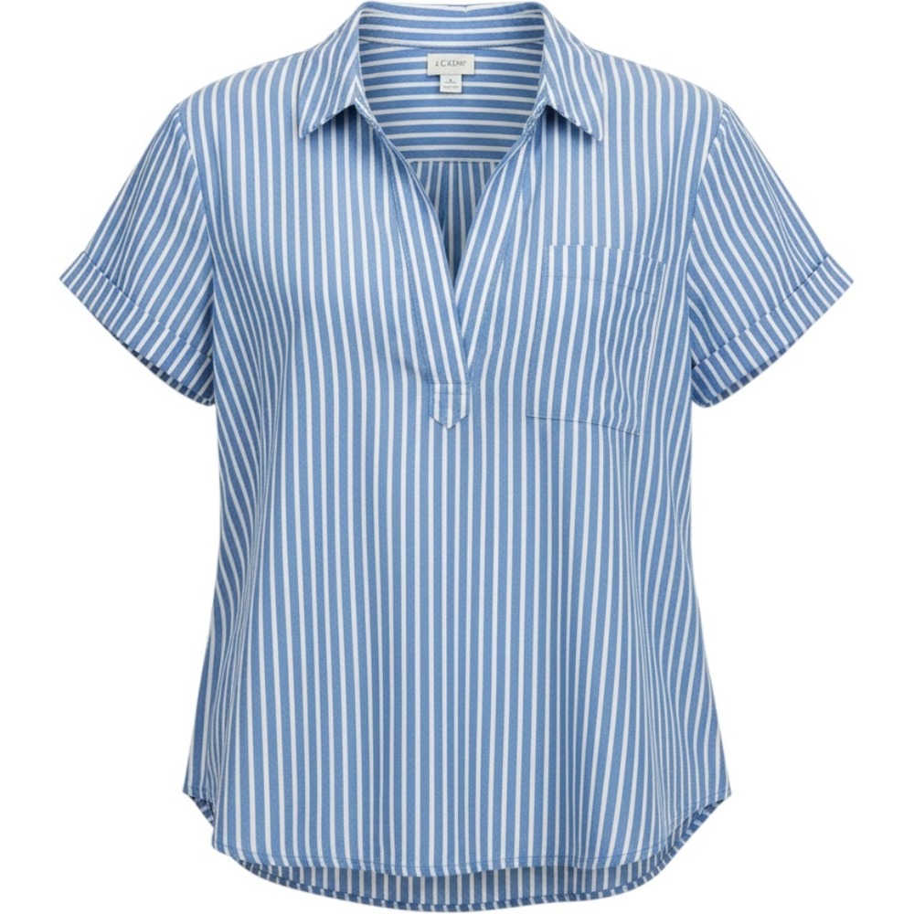 J.Crew Womens Blue White Striped Short Sleeve Popover Shirt Top Size M
